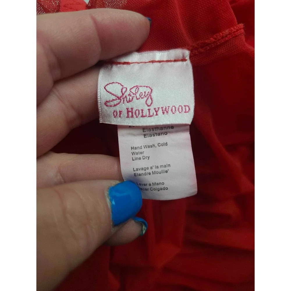 Shirley‎ of Hollywood Red Sheer Mesh Lace Trim Long Robe Womens Large